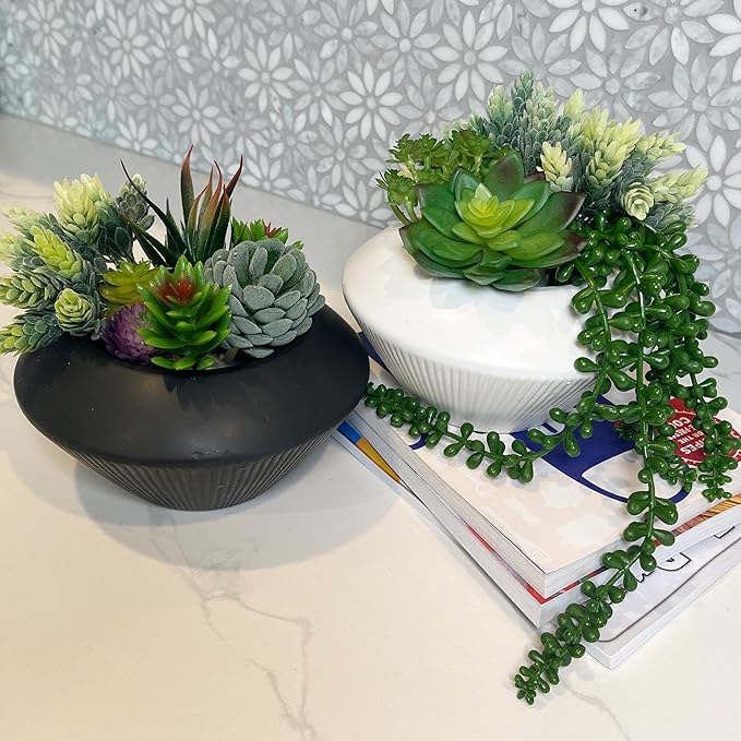 Admired by Nature 7.5" Ceramic Flower Plant Pots Indoor Ceramic, Decorative Planter for Indoor Plant Succulent Home Décor, White