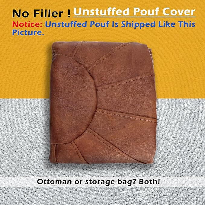 Thgonwid Unstuffed Moroccan Ottoman Pouf Cover, Ottoman Footstool Storage Solution, Bean Bag Chair, Foot Rest, Brown