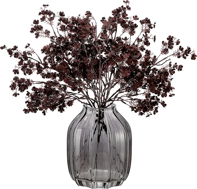 JAKY-Global Silk Babys Breath Artificial Flowers Bulk Blackish Red 6pcs Faux Fall Flowers for Vase Home Kitchen Indoor Bouquet Floral Arrangement Table Centerpieces Farmhouse Decor