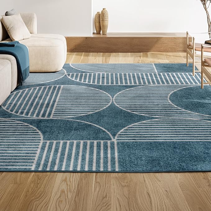 JONATHAN Y SCN104A-8 Nordby High-Low Geometric Arch Scandi Striped Indoor/Outdoor Area Rug, Contemporary, Bohemian, Transitional for Bedroom,Kitchen,Living Room,Non Shedding,Easy-Washing,Blue,8 X 10