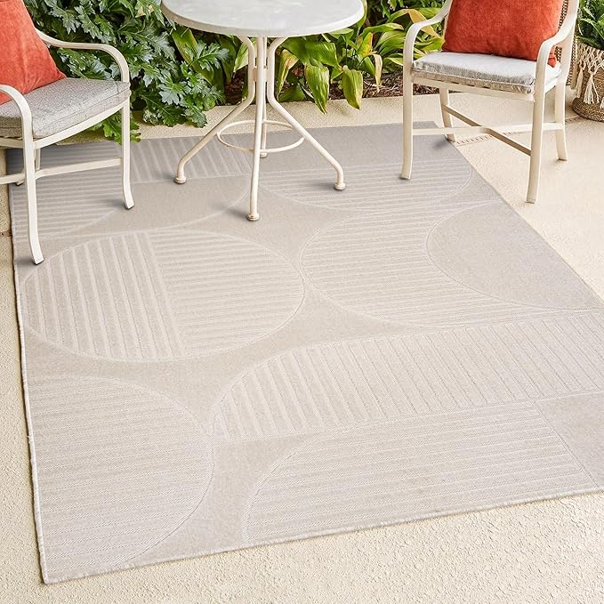 JONATHAN Y SCN104B-8 Nordby High-Low Geometric Arch Scandi Striped Indoor/Outdoor Area Rug, Modern, Contemporary, Geometric, Bohemian, Bedroom, Kitchen, Living Room,Non Shedding,Ivory/Cream,8' x 10'
