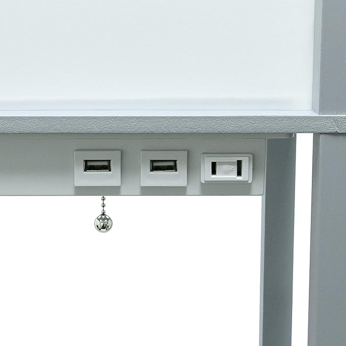 Simple Designs LF1037-GRY-LB Three Shelf Etagere Organizer Storage Floor Lamp with 2 Dual USB Ports and Charging Outlet, Gray, with Feit LED Bulb Included