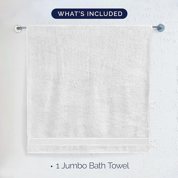 Elegant Comfort Premium Turkish Cotton 1 Piece Jumbo Bath Towel - 35 x 70 inch, Luxurious Hotel Spa Quality 100% Turkish Cotton Large Bath Towel - Highly Absorbent - Soft Bathroom Towel, White/Gray