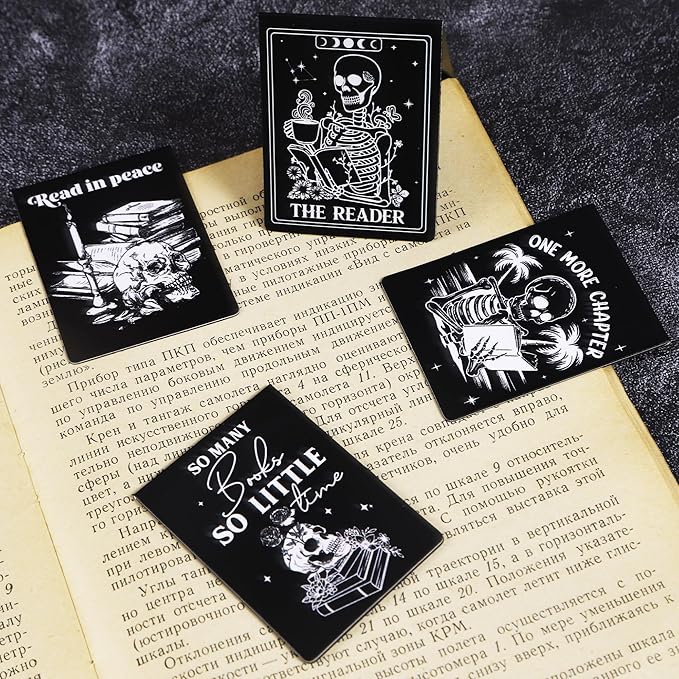 Gothic Skeleton Magnetic Bookmarks: 8 Pcs Horror Skull Magnet Book Markers Dark Romance Book Mark Clips for Reading, Gifts for Women Men Book Lovers Office School Supplies