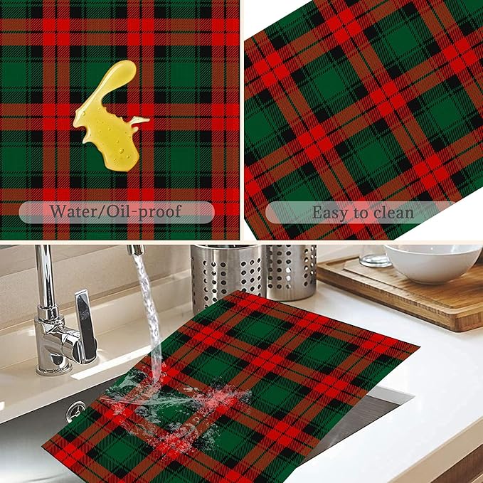 Christmas Plaid Placemats Set of 6,Washable Heat Resistant 12×18 Inch Linen Table Mats Green Red Place Mats for Party Outdoor Dining Décor