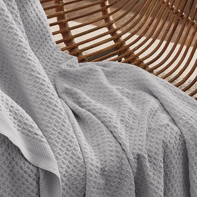 Bedsure 100% Cotton Large Blanket Oversized King for Bed - Breathable Waffle Weave Blanket for Summer Spring, Couch Cover, Grey, 120x94 inches