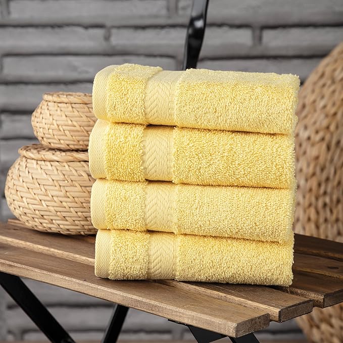 TEXTILOM Turkish Hand Towels for Bathroom – Hotel and Spa Quality & Soft & Absorbent & Quick Dry Bathroom Hand Towels – 100% Cotton Turkish Handtowel Set of 4 (16 x 28 inches) - Yellow