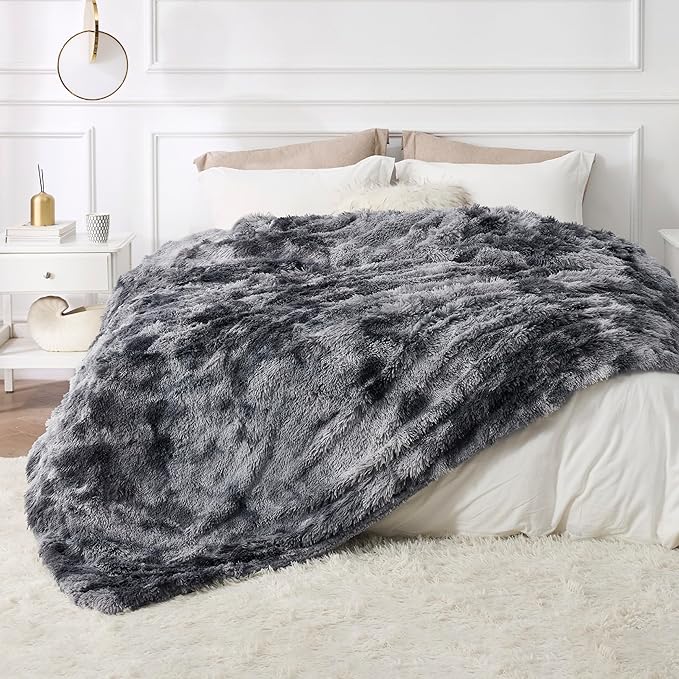 Bedsure Fluffy Tie Dye Grey King Size Blanket for Bed, Thick Soft Sherpa Faux Fur Fleece Bedding Fuzzy Plush Winter Warm Heavy Oversize Big Large King Blanket, Cozy Grey Gifts for Men Women, 108x90