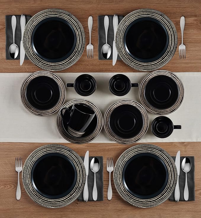 Pfaltzgraff Bryson 16 Piece Dinnerware Set, Service for 4, Black