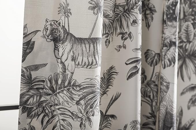 Maison d' Hermine Curtains for Living Room 100% Cotton 96 inch Length One Panel Light Filtering Toile Curtains for Bedroom Windows with Rod and Loop Pockets Drapes (Savana Jouy Black, 50" W x 96" L)
