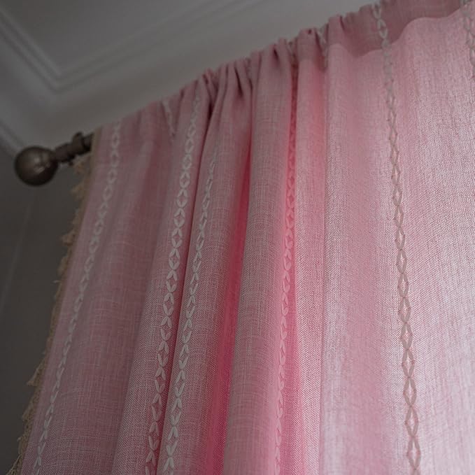 Sutuo Home Boho Curtain for Bedroom Living Room 63 Inch Length, Light Filtering Country Farmhouse Vintage Shabby Chic Tassels Window Treatment Bohemian Drape, 1 Panel 52" W x 63" L, Pink