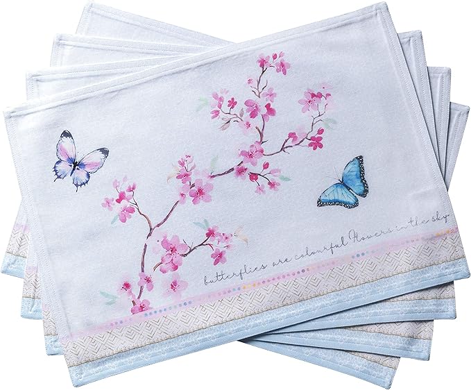 Maison d' Hermine Placemats Set of 4 100% Cotton Washable Cloth Place Mats, Reusable Table Mats for Kitchen Dining Decoration, Party, Wedding, Restaurant Spring/Summer (Blossoms in Spring, 13" x 19")
