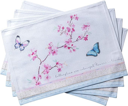 Maison d' Hermine Placemats Set of 4 100% Cotton Washable Cloth Place Mats, Reusable Table Mats for Kitchen Dining Decoration, Party, Wedding, Restaurant Spring/Summer (Blossoms in Spring, 13" x 19")