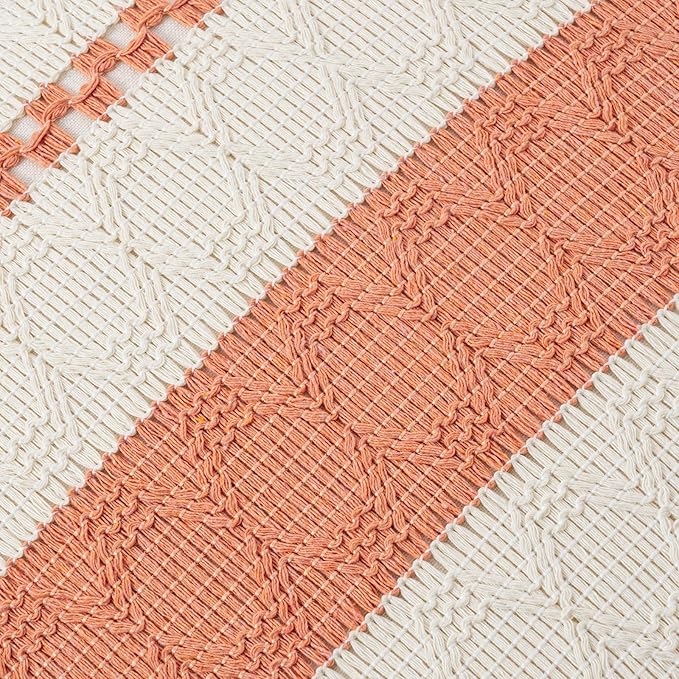 Fancy Homi Set of 2 Boho Coral Decorative Throw Pillow Cover 20x20 Inch for Couch Bed Sofa, Aesthetic Modern Organic Farmhouse Home Decor, Soft Cotton Cute Accent Macrame Woven Cushion Case