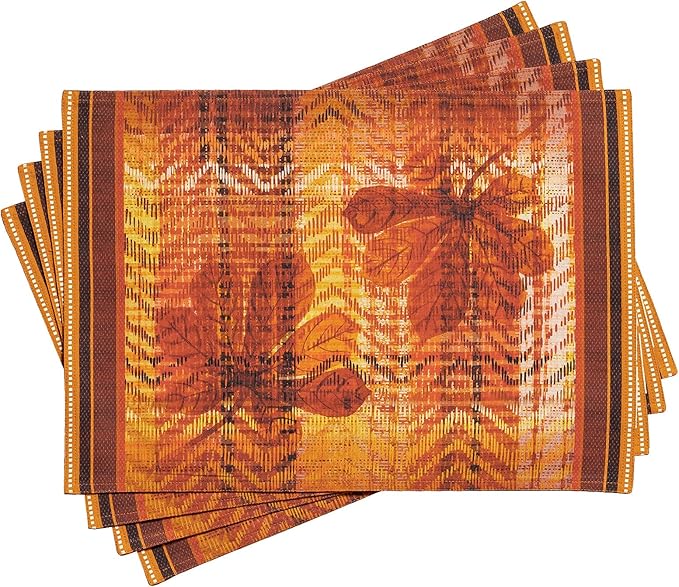 Maison d' Hermine Placemats Set of 4 100% Cotton Washable Cloth Place Mats, Reusable Table Mats for Kitchen Dining Decoration, Party, Wedding, Restaurant (Thanksgiving Tartan, 13" x 19")