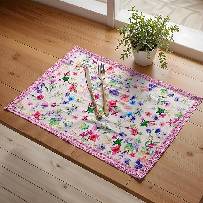 Maison d' Hermine Placemats Set of 4 100% Cotton Washable Cloth Place Mats, Reusable Table Mats for Kitchen Dining Decoration, Party, Wedding, Restaurant Spring/Summer (Chardon, 13" x 19")