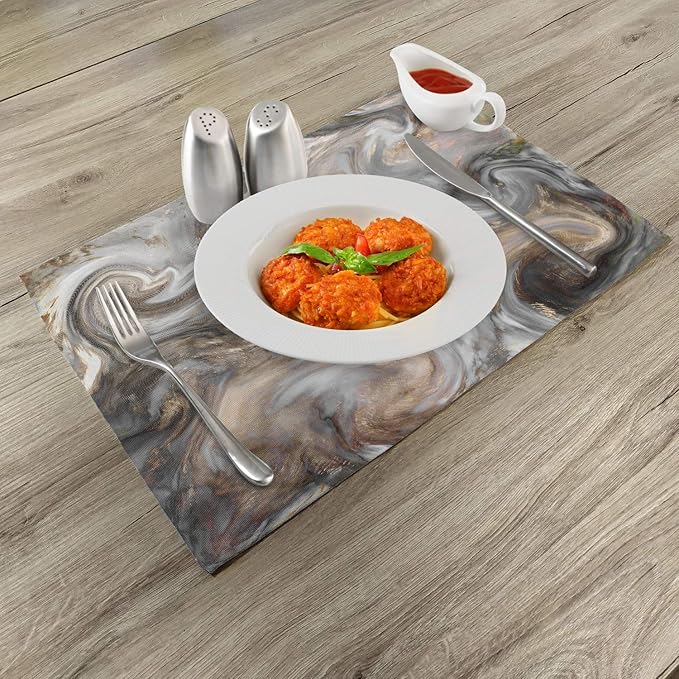 Ambesonne Marble Print Place Mats Set of 4, Retro Style Paintbrush Colors in Marbling Texture Watercolor Art, Washable Fabric Placemats for Dining Table, Standard Size, Sand Brown