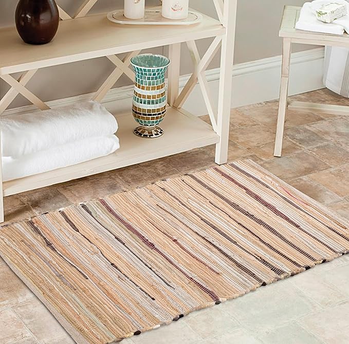 Rug Area Rugs Cotton Linen 2x3 Ft Multicolour Chindi for Livingroom Bedroom Washable RagRug Reversible Farmhouse Kitchen RunnerRug Carpet Area Runner Mat for Hallway, Entryway