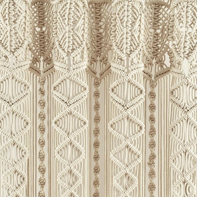 Lush Decor Boho Macrame Textured Cotton Valance, 40" W x 30" L, Neutral - Boho Kitchen Curtains & Wall Decor - Macrame Valance - Bathroom Window Curtains