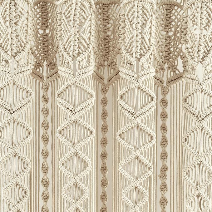 Lush Decor Boho Macrame Textured Cotton Window Curtain Panel, Single Panel, 40" W x 84" L, Neutral - Doorway Curtain - Room Divider, Wedding Or Wall Decor - Boho Curtain - Macrame Curtains For Windows