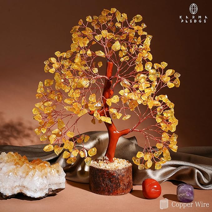 Crystal Tree Gifts for Women, Chakra Healing Citrine Crystals Handmade Tree of Life for Home and Office Desk Decoration, Reiki Healing, Good Luck, Positive Energy, Money, Birthday Gifts