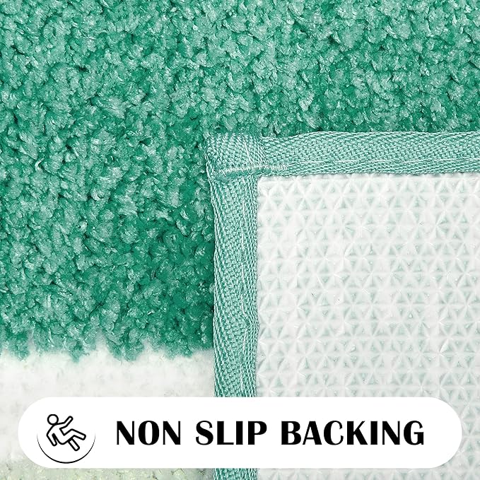 Green Beach Long Bathroom Rugs Non Slip Washable Cute Coastal Bath Mats Rugs for Bathroom Floor Nautical Fluffy Plush Soft Absorbent Farmhouse Carpet for Shower, Tub, 24x60 inch