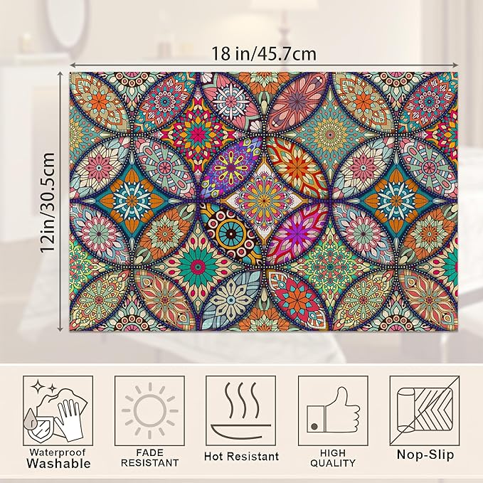 Mandala Flower Placemats Set of 6,Vintage Boho Flower Place Mats Heat Resistant Washable Non-Slip Table Mats for Party Kitchen Dining Decor 12x18 Inch