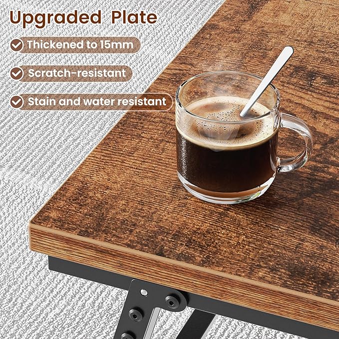Small Folding Coffee Table for Small Spaces, Leg Latches Collapsible Foldable Coffee Table Portable Sturdy, No Assembly Low Tables for Living Room (Rustic Brown, Opened Size: 31.5L"×15.75W"×14.37H")