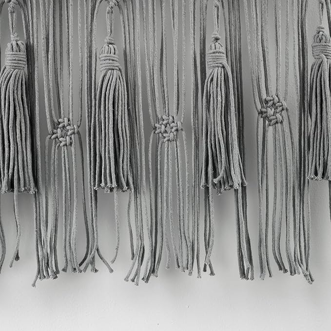 Lush Decor Boho Macrame Tassel Cotton Valance/Kitchen Curtain/Wall Decor, 30" L x 40" W, Gray