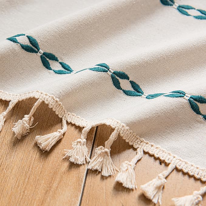 Sutuo Home Boho Curtains 84 Inches Long for Bedroom Living Room, Bohemian Drape,Light Filtering Country Semi Blackout Farmhouse Window Treatment Rod Pocket, 1 Panel W52 x L84,White and Hunter Green