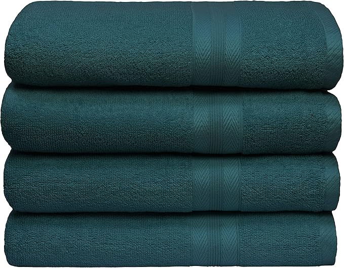 BOUTIQUO Premium Cotton 4 Pack Bath Towel Set - 100% Pure Cotton - 4 Bath Towels 27X54 - Ideal for Everyday Use - Ultra Soft & Highly Absorbent - Teal