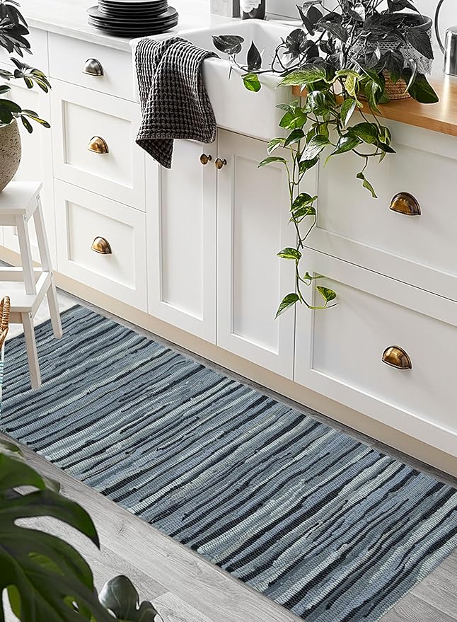 Rug Area Rugs 2x6 Ft Charcoal Cotton Hand Woven for Livingroom Bedroom RagRug Reversible Farmhouse Kitchen Carpet Indoor Large Area Runner Mat for Hallway, Entryway 24x72 Inch