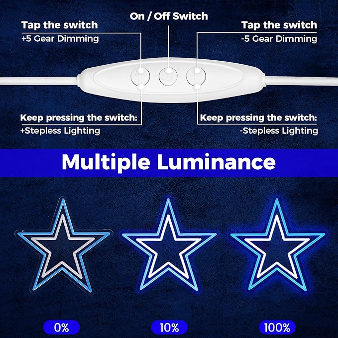 Football Team Neon Sign, Cool Light Up Dimmable Dallas Logo Hanging Led Neon Sign for Wall Decor, Party, Bar, Man Cave, Garage, Game Room Deco, Birthday Gift for Football Fans (B-Cowboy)
