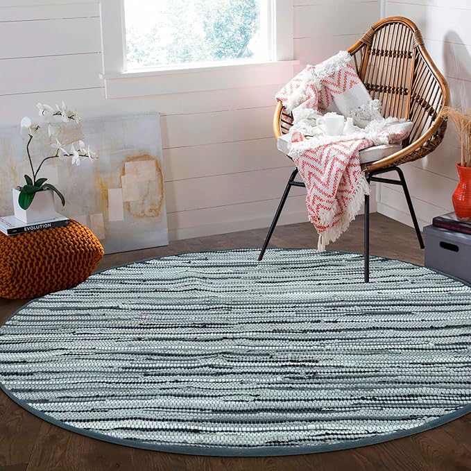 Area Rugs 4Ft Round Charcoal Cotton Rug Farmhouse Handwoven for Bedroom, Bathroom,Living Room | Boho Reversible Washable RagRug Circle Carpet for Kitchen, Patio, Kids Playroom, Nursery
