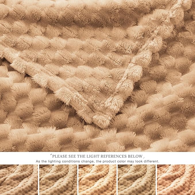 EXQ Home Fleece Throw Blanket for Couch or Bed - 3D Imitation Turtle Shell Jacquard Decorative Blankets - Cozy Soft Lightweight Fuzzy Flannel Blanket Suitable for All Seasons(50"×60",Camel)