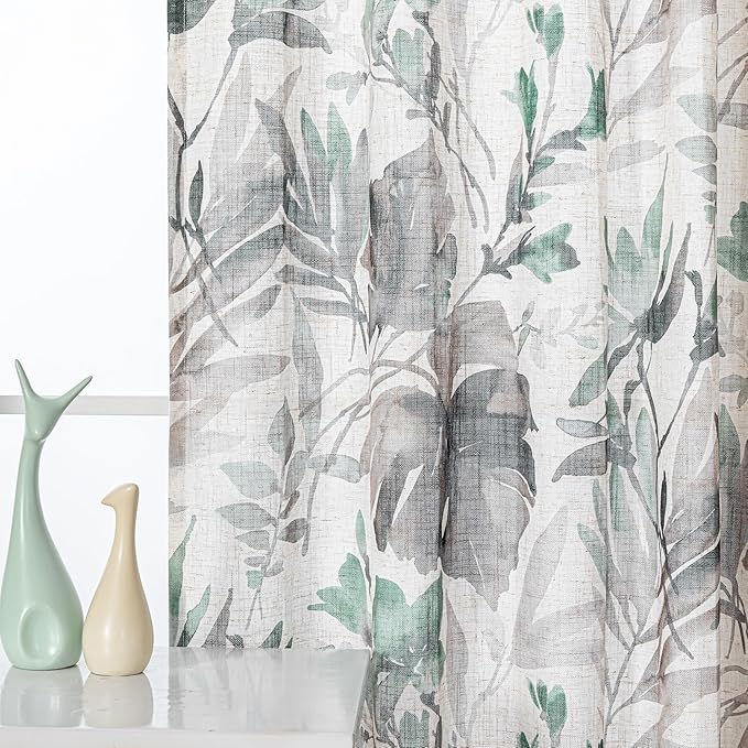 MYSKY HOME Pinch Pleated 95 Inches Floral Curtains for Living Room/Dining Room Burlap Effect Printed Privacy Protect Linen Drapes Window Treatments, 2 Panel, Brown and Natural
