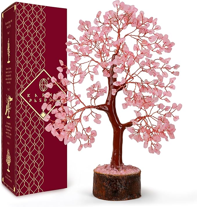 Rose Quartz Crystal Tree of Life for Women Office Decor, Good Luck, Money, Meditation, Positivity, Handmade Healing Crystal Stones Bonsai Tree Spiritual Birthday Gifts for Women