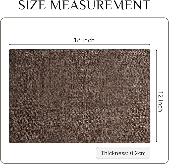 Softalker Faux Linen Placemats Set of 12-12 x 18 Inch, Heat Resistant Double Layered Durable Burlap Farmhouse Place Mats, Non-Slip Washable Rustic Table Mats for Dining, Kitchen, Party(Dark Brown