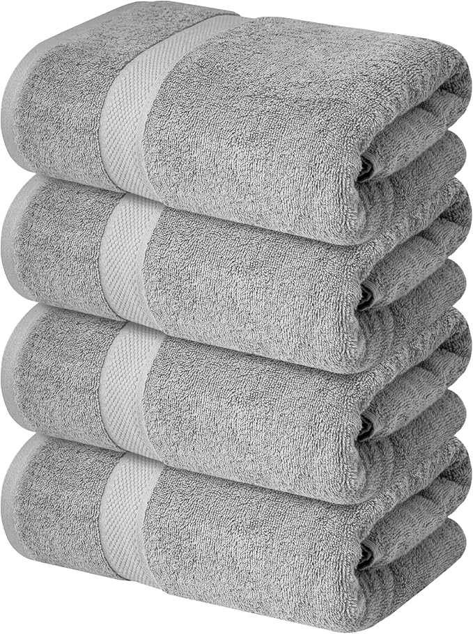 Infinitee Xclusives Luxury 100% Ring-Spun Cotton Bath Towels Set of 4 (27x54 inches) – Soft, Absorbent & Quick-Drying Towels for Bathroom, Gym, Spa & Hotel Use (Charming Grey)