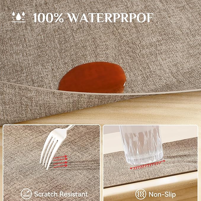 Softalker Faux Leather Placemats Set of 8-Vinyl Heat Resistant Place Mats, 100% Waterproof Oilproof Wipe Clean Table Mats for Indoor & Outdoor Use, 17’’×12’’, Khaki