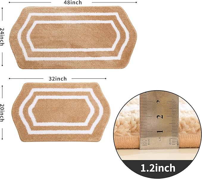 COSY HOMEER Extra Thick Bath Rugs Set - Anti-Slip Bath Mats Soft Plush 100% Strong Mirco Polyeste Mat Living Room Bathroom Mat Floor Water Absorbent(Beige,20/inch X 32/'' + 24/inch X 48/ inches)