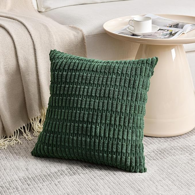 Fancy Homi 4 Packs Hunter Green Decorative Throw Pillow Covers 20x20 Inch for Couch Bed Sofa, Forest Green Boho Home Decor, Soft Plush Corduroy Cute Emerald Green Square Cushion Case 50x50 cm