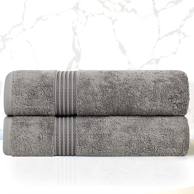 Superior Egyptian Cotton Bath Towel Set, Home Bathroom Towels, Master, Guest Bath, Decor Essentials, Quick Dry, Absorbent, Large Body Towels, Spa, Hotel, Resort, Adult, Kids, Set of 2, Charcoal