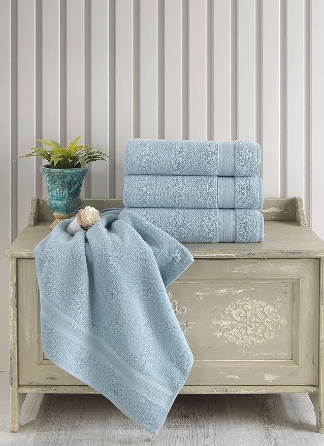 Quick-Dry, Soft & High Absorbent Bath Towels 27"x54" Cotton Turkish Bath Towel Set of 4 | Daily Use 100% Cotton Towels for Bathroom, Gym & More | Bathroom Towels Set (4 Pcs, Blue)