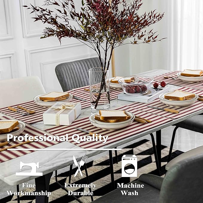 Home Brilliant Red Placemats Set of 6 Dinner Farmhouse Placemats Decoration Heat Resistant Dining Table Place Mats for Kitchen Table Decor, 13 x 19 inches, Stripes, Crimson