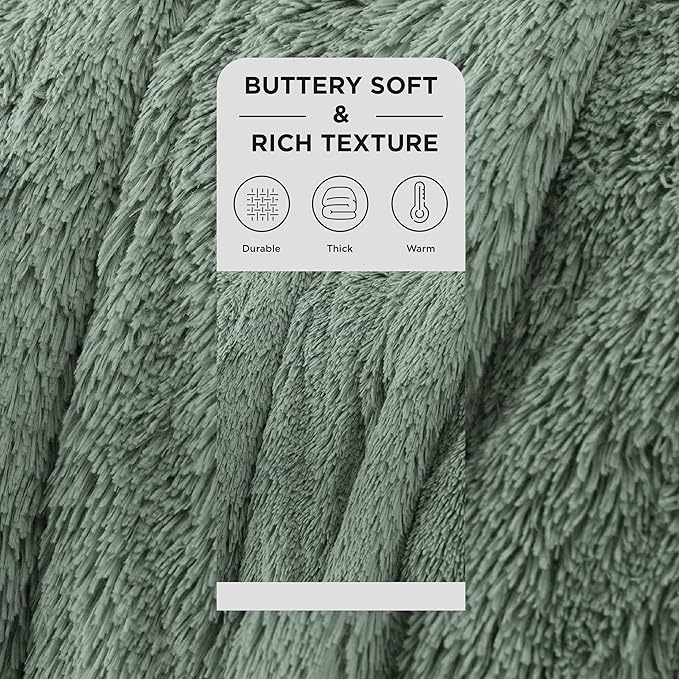 Bedsure Fluffy Sage Green King Size Blanket for Bed, Thick Soft Sherpa Faux Fur Fleece Bedding Fuzzy Plush Winter Warm Heavy Oversize Big Large King Blanket, Cozy Green Gifts for Men Women, 108x90