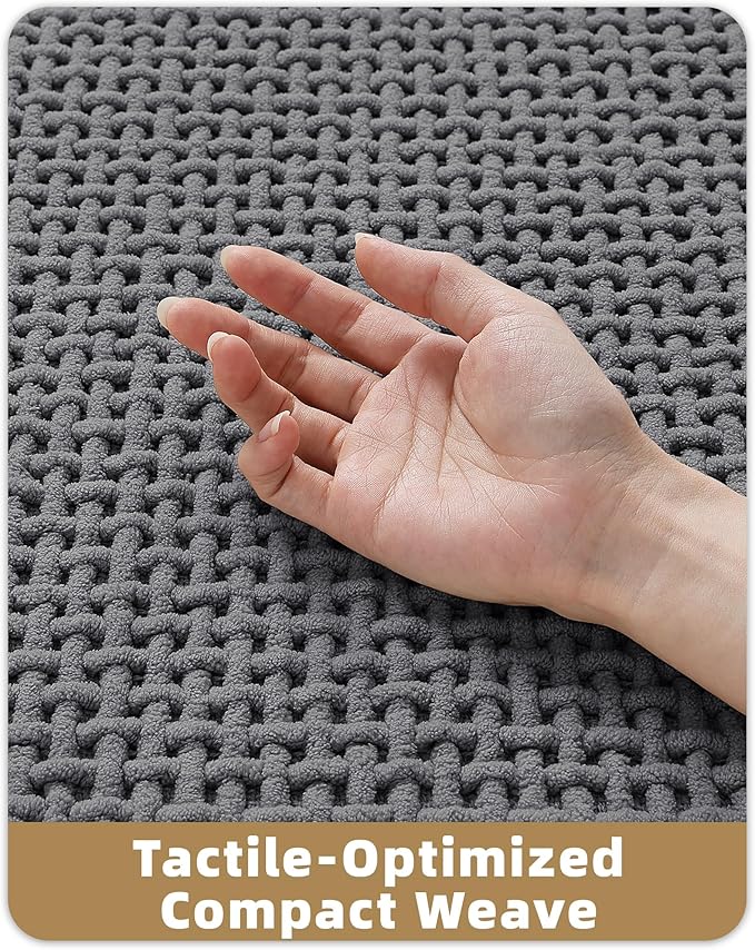 Color&Geometry Chenille Pile Bathroom Rugs Upgraded Denser, 17"x29.5" Non Slip Absorbent Grey Bath Mats for Bathroom Thin Fit Under Door, Washable Quick Dry, Standard Sized