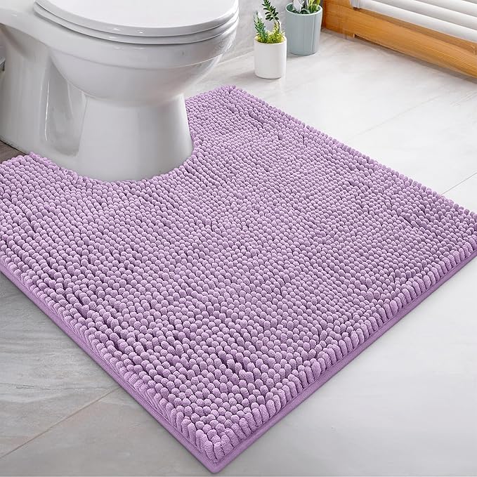 LuxUrux 2-Piece Bathroom Rug Set – Plush Chenille Runner & U-Shaped Toilet Mat, Soft, Absorbent & Non-Slip Design (20x20 U & 27x47 inches, Lavender)