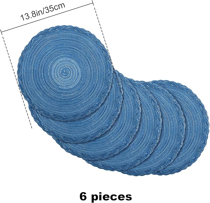 fanquare Large Round Braided Placemats with Woven Lace Edge, 15 Inch Spiral Pattern Modern Style Placemat, Washable Durable Table Mats Easy to Clean