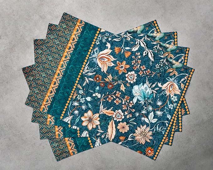 Maison d' Hermine Placemats Set of 4 100% Cotton Washable Cloth Place Mats, Reusable Table Mats for Kitchen Dining Decoration, Party, Wedding, Restaurant (Luxury Loft-Dark Teal, 13" x 19")